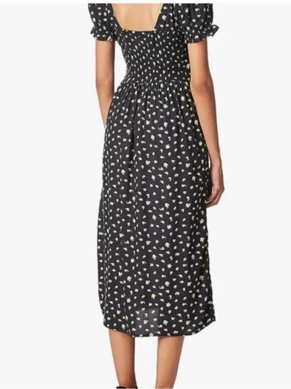 Billabong Love Letters Blk Midi Dress Puff Sleeves Sweetheart Neckline Sz Large - Picture 2 of 10